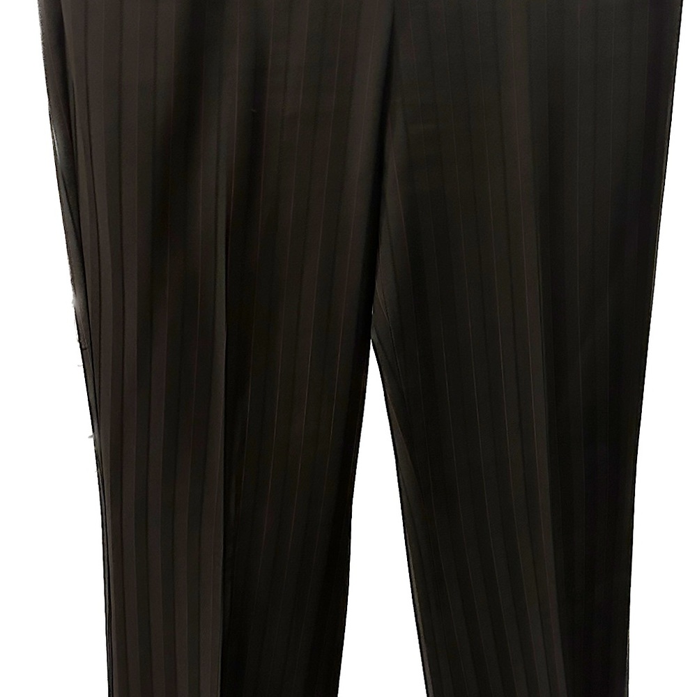 Women’s Express Design Studio Editor dress pants, black with red pinstripes.
